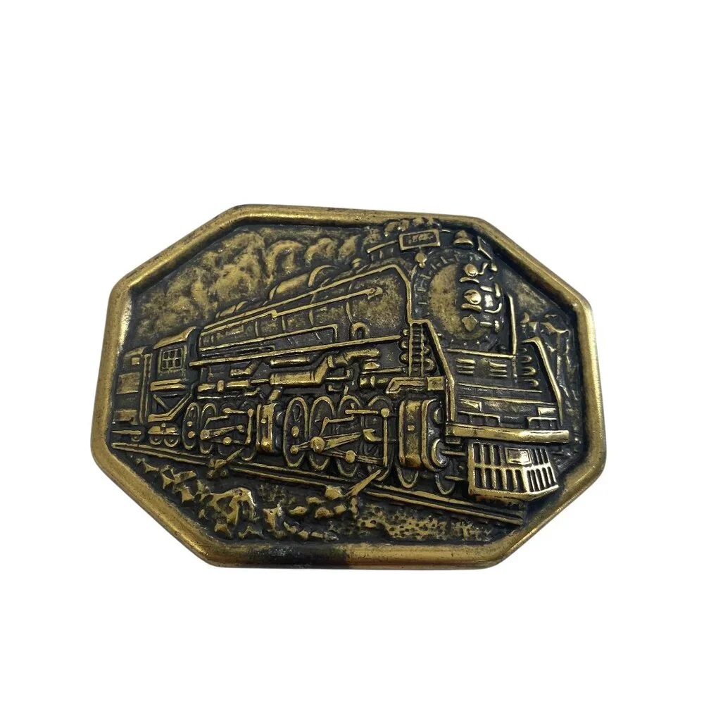 Vintage 80s Train Collectors Brass Steam Made In USA Railroad Engine Belt Buckle
